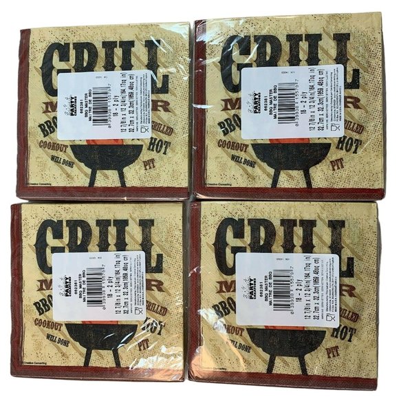 Grill Master BBQ Luncheon Paper Napkins 6 3/8 Inch 2 Ply Lot of Four 18 Ct Pkgs - Picture 6 of 8